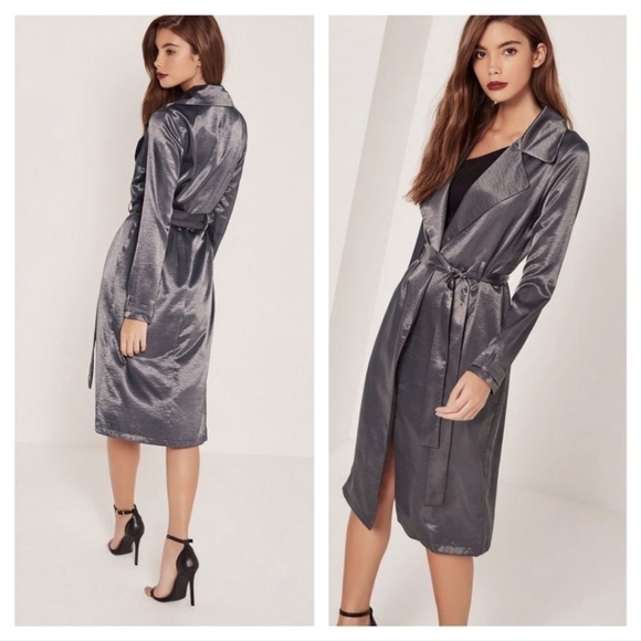 Misguided x Sarah Ashcroft metallic Duster jacket two 90s xs 0 - Picture 2 of 13